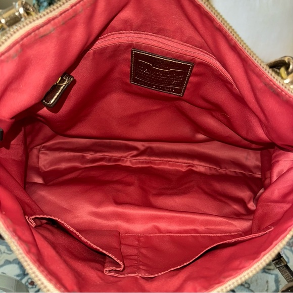 Coach Glam Tote Khaki Metallic Gold Signature C Fabric Bronze Leather Trim - Picture 10 of 16